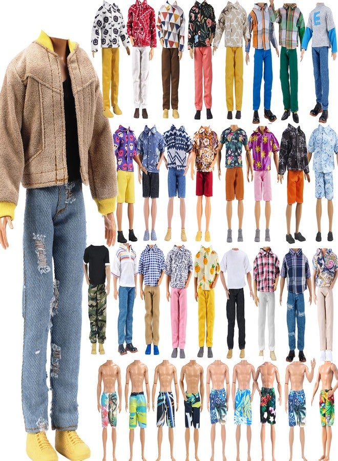 E-TING 10 Sets Casual Varsity Jacket Set= 5 Sets Casual Outfit for 12″ Boy Doll with 5 Pairs Shoes (Vintage Lightweight Suede Bomber Jackets+ Casual Wear Clothes ) - Image 1